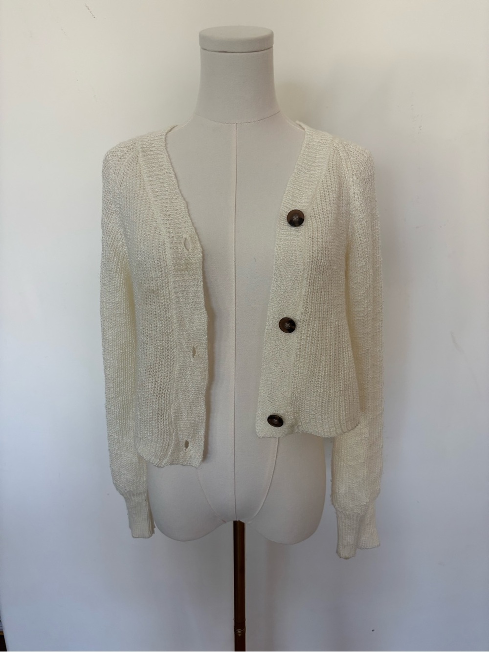 Kids Cream Button-Front Knit Cardigan Sweater